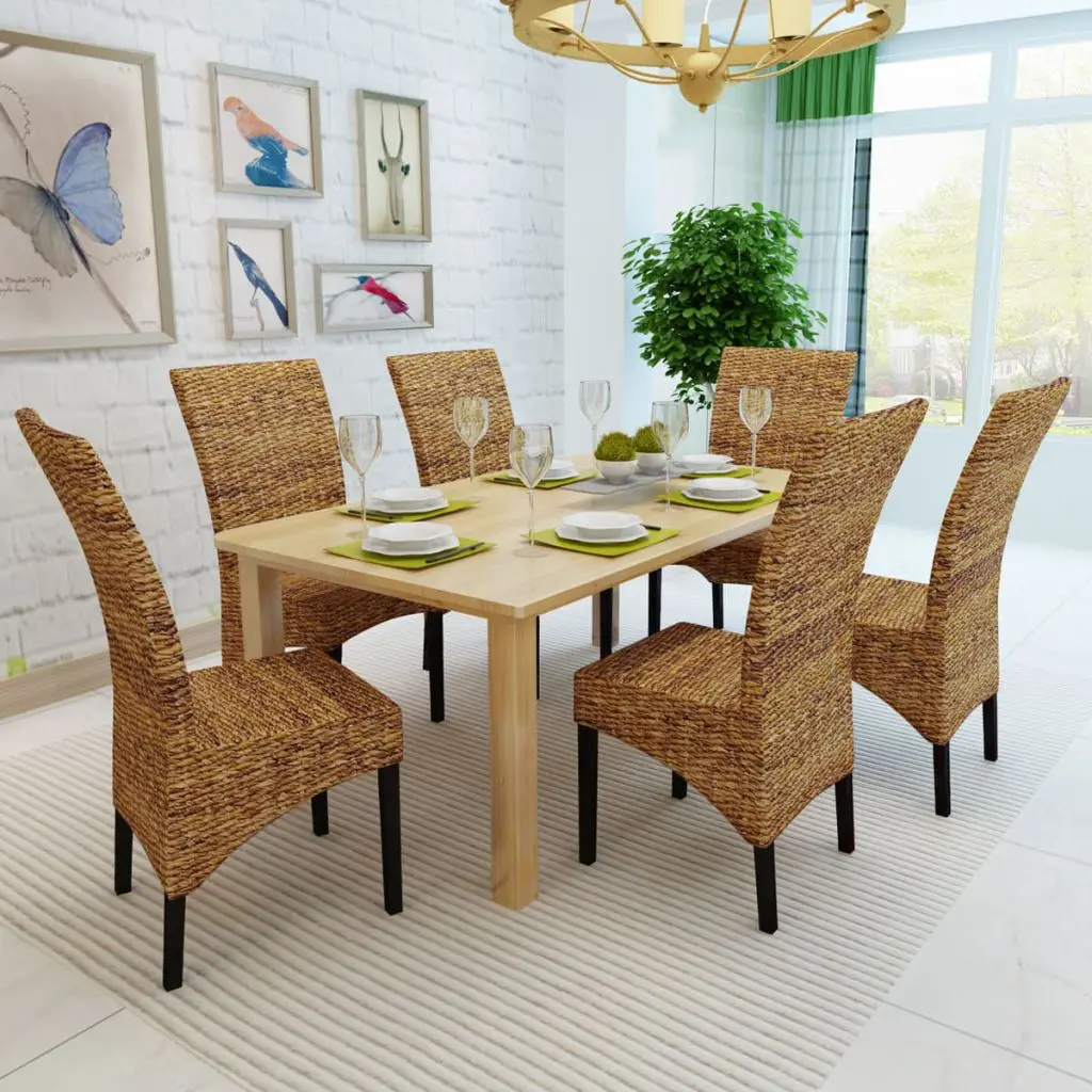 vidaXL Dining Chairs 6 pcs Abaca and Solid Mango Wood
