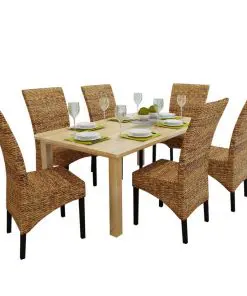 vidaXL Dining Chairs 6 pcs Abaca and Solid Mango Wood