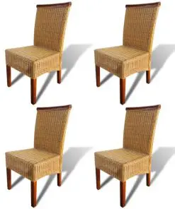 vidaXL Dining Chairs 4 pcs Brown Natural Rattan