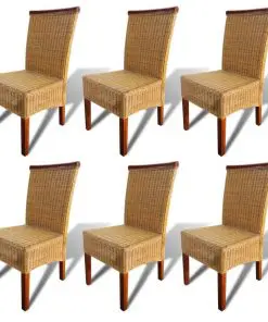 vidaXL Dining Chairs 6 pcs Brown Natural Rattan