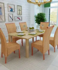 vidaXL Dining Chairs 6 pcs Brown Natural Rattan