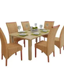 vidaXL Dining Chairs 6 pcs Brown Natural Rattan