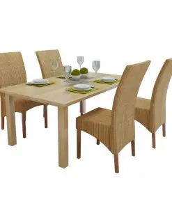 vidaXL Dining Chairs 4 pcs Brown Natural Rattan