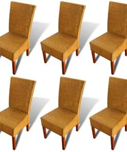 vidaXL Dining Chairs 6 pcs Brown Natural Rattan