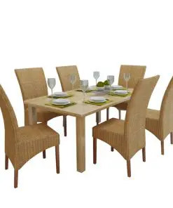 vidaXL Dining Chairs 6 pcs Brown Natural Rattan