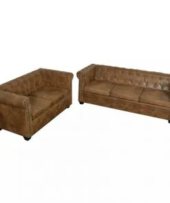 vidaXL Chesterfield 2-Seater and 3-Seater Sofa Set Brown