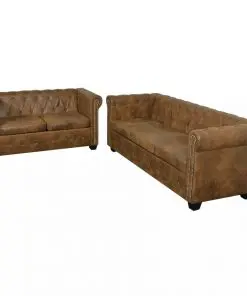 vidaXL Chesterfield 2-Seater and 3-Seater Sofa Set Brown