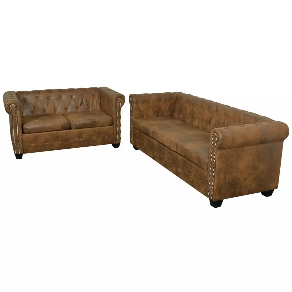 vidaXL Chesterfield 2-Seater and 3-Seater Sofa Set Brown