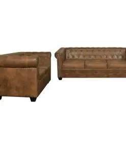 vidaXL Chesterfield 2-Seater and 3-Seater Sofa Set Brown