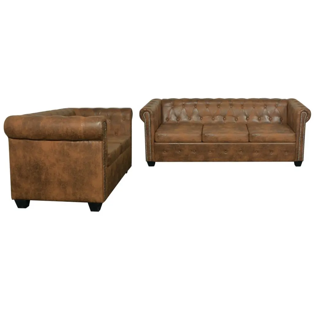 vidaXL Chesterfield 2-Seater and 3-Seater Sofa Set Brown
