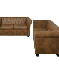 vidaXL Chesterfield 2-Seater and 3-Seater Sofa Set Brown