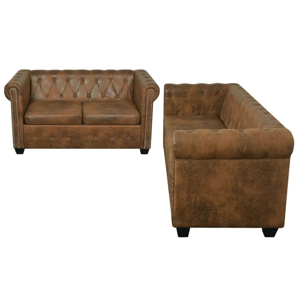 vidaXL Chesterfield 2-Seater and 3-Seater Sofa Set Brown