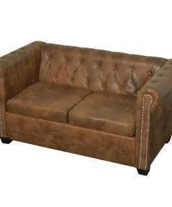 vidaXL Chesterfield 2-Seater and 3-Seater Sofa Set Brown