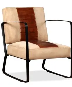vidaXL Lounge Chair Brown Genuine Leather and Canvas