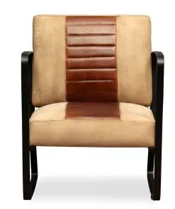 vidaXL Lounge Chair Brown Genuine Leather and Canvas