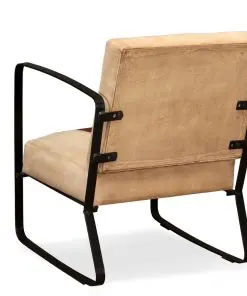 vidaXL Lounge Chair Brown Genuine Leather and Canvas