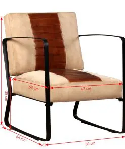 vidaXL Lounge Chair Brown Genuine Leather and Canvas