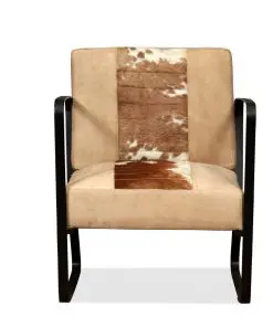 vidaXL Lounge Chair Cream Genuine Goatskin and Canvas
