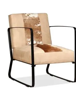 vidaXL Lounge Chair Cream Genuine Goatskin and Canvas