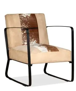 vidaXL Lounge Chair Cream Genuine Goatskin and Canvas