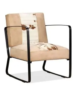 vidaXL Lounge Chair Cream Genuine Goatskin and Canvas