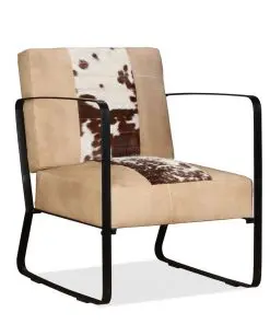 vidaXL Lounge Chair Cream Genuine Goatskin and Canvas