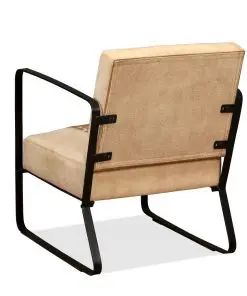 vidaXL Lounge Chair Cream Genuine Goatskin and Canvas