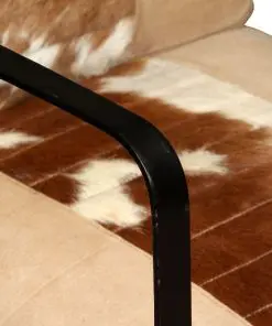 vidaXL Lounge Chair Cream Genuine Goatskin and Canvas