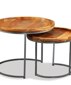 vidaXL Side Table Set 2 Pieces Solid Mango Wood