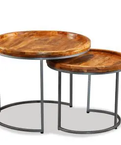 vidaXL Side Table Set 2 Pieces Solid Mango Wood