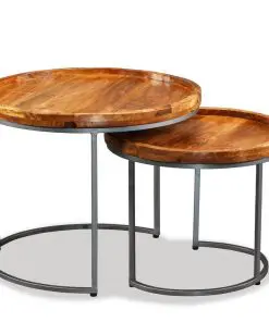 vidaXL Side Table Set 2 Pieces Solid Mango Wood