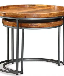 vidaXL Side Table Set 2 Pieces Solid Mango Wood