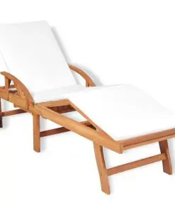 vidaXL Sun Lounger with Cushion Solid Teak Wood
