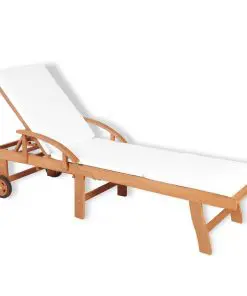 vidaXL Sun Lounger with Cushion Solid Teak Wood