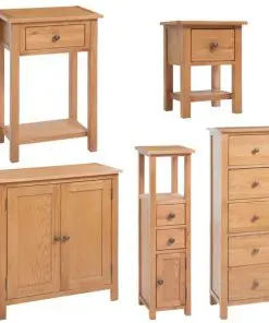 vidaXL Five Piece Living Room Furniture Set Solid Oak