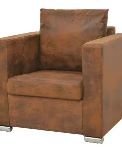 vidaXL Armchair Brown Faux Suede Leather