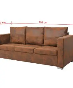 vidaXL 3-Seater Sofa 191x73x82 cm Artificial Suede Leather