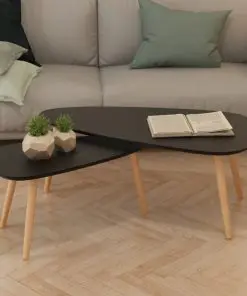 vidaXL Coffee Table Set 2 Pieces Solid Pinewood Black