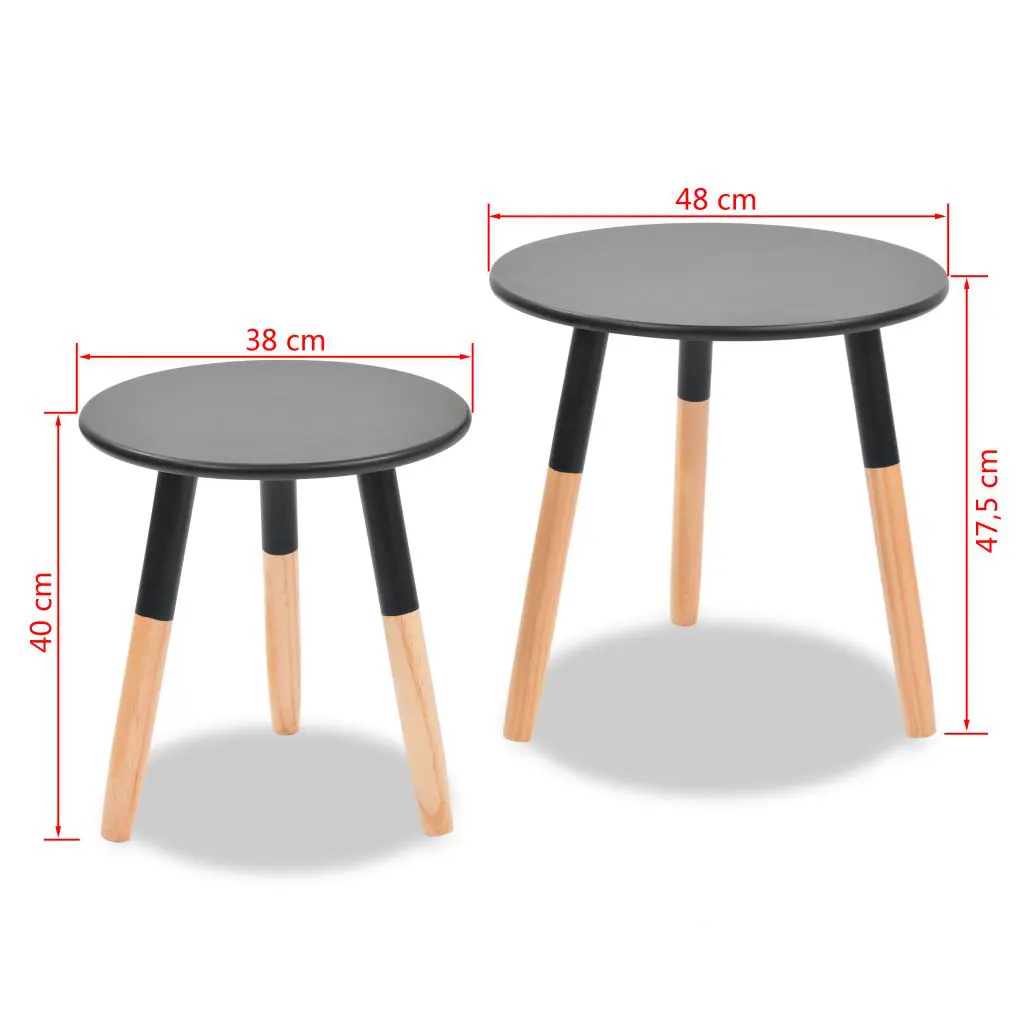 vidaXL Side Table Set 2 Pieces Solid Pinewood Black