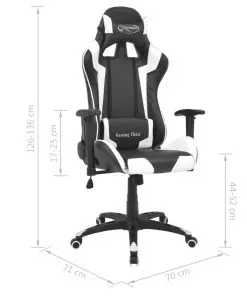 vidaXL Reclining Office Racing Chair Artificial Leather White