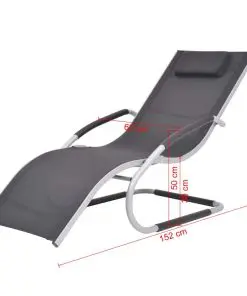 vidaXL Sun Lounger with Pillow Aluminium and Textilene Black