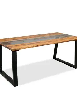 vidaXL Dining Table Solid Acacia Wood and Glass 180x90x75 cm