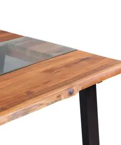 vidaXL Dining Table Solid Acacia Wood and Glass 180x90x75 cm