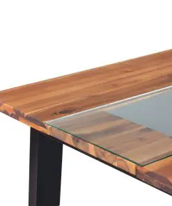 vidaXL Dining Table Solid Acacia Wood and Glass 180x90x75 cm
