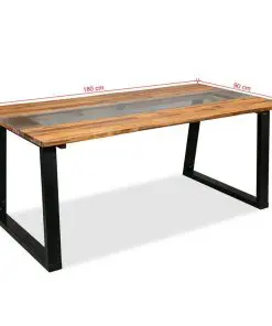 vidaXL Dining Table Solid Acacia Wood and Glass 180x90x75 cm