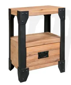 vidaXL Nightstand Solid Acacia Wood Steel 40x30x54 cm