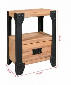 vidaXL Nightstand Solid Acacia Wood Steel 40x30x54 cm