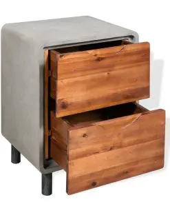 vidaXL Nightstand Concrete Solid Acacia Wood 40x30x50 cm
