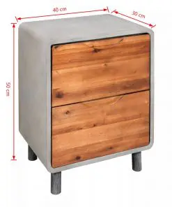 vidaXL Nightstand Concrete Solid Acacia Wood 40x30x50 cm