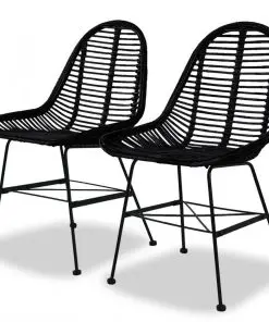 vidaXL Dining Chairs 2 pcs Black Natural Rattan